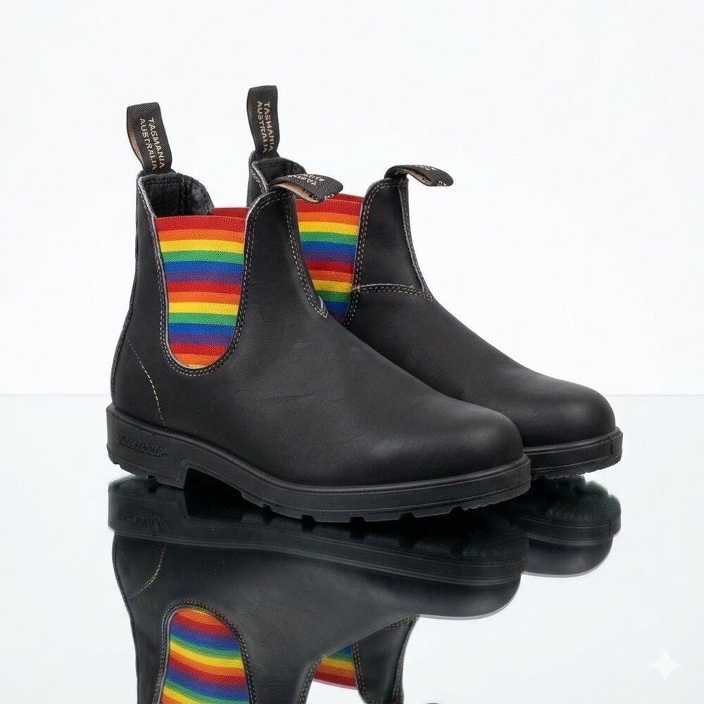 Blundstone Pride Edition Chelsea Boots Mens 9 Black Leather Rainbow Colorful